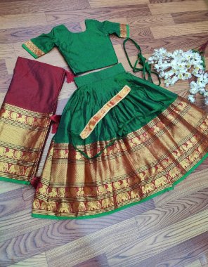 dark green lehenga - pure lichi silk ( semi stitched ) | blouse - jacquard silk ( full stitched ) | dupatta - elegant tusle ( 2m approx ) fabric jacquard work casual 