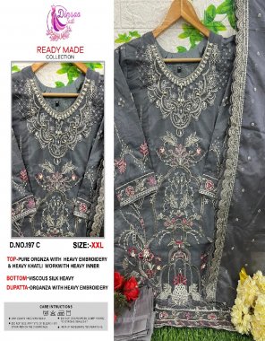 grey top - pure organza with heavy embroidery & heavy khatli work with heavy inner | bottom - viscose silk heavy | dupatta - organza with heavy embroidery fabric embroidery work ethnic 