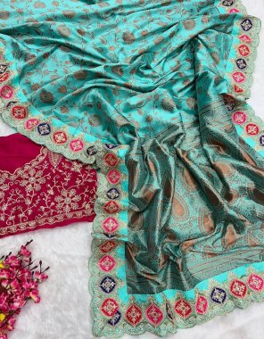 sky blue saree - weaving jacquard pure zari | blouse - banglory silk with sequance embroidery work fabric jacquard work ethnic 