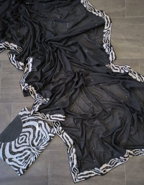 black saree - soft georgette | blouse - mono banglory silk fabric thread sequance work festive 