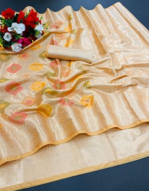 yellow banarasi silk  fabric weaving work festive 