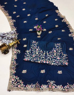 blue georgette embroidery codding work | blouse - mono banglory silk fabric embroidery work ethnic 