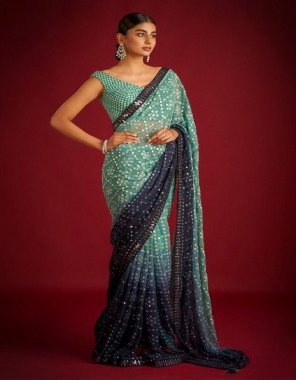 green saree - soft georgette embroidery sequance work | blouse - heavy mono banglory seqaunce work  fabric embroidery work casual 