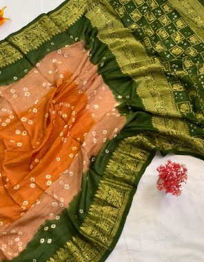 mahendi pure multi coloured bandhej silk fabric weaving work casual 