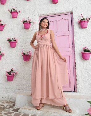 baby pink top & bottom & dupatta - georgette | top length - 55 | dupatta length - 2.30 m | size -  xl -42 ( stitched )  fabric thread sequance work casual 