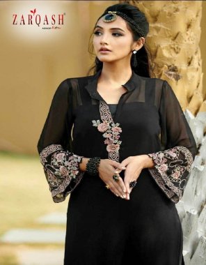 black top - fox georgette with embroidery | pant - viscose cotton with bottom patch | inner - heavy cotton inner | size | top chest - xl ( 42 ) | xxl ( 44 ) | bottom size - xl ( 38 - 42 ) | xxl ( 38 - 44 ) fabric embroidery work party wear 