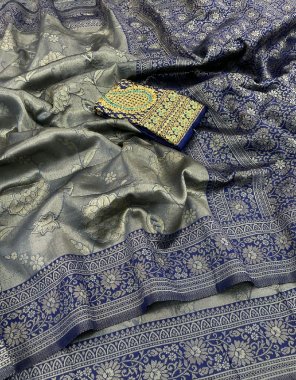 navy blue kanchipuram silk with swarovski work fabric weaving work festive 