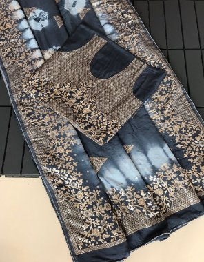 black saree - pure viscose silk zari weaving border | blouse - running blouse with neck butti fabric weaving work casual 