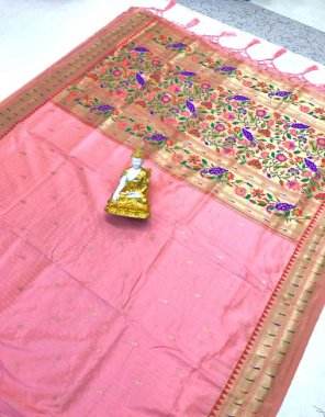 pink soft lichi silk  fabric printed  work festive 