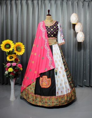black lehenga - buttersilk with fancy digital printed & real mirror work | inner - silk | length - 42 -44 inch | flair - 4 m | type - stitched | choli - butter silk with digital printed & real mirror work | type - unstitched ( 1.20 m) | dupatta - buttersilk digital printed & real mirror work  ( 2.20 m) fabric digital printed work ethnic 