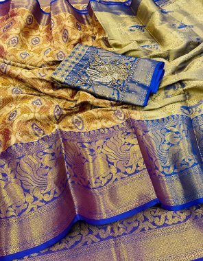 yellow tissue silk with swarovshki work fabric weaving work festive 