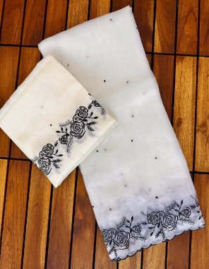 white semi pure organza | silk blouse fabric embroidery work ethnic 