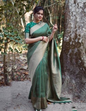 dark green banarasi soft silk fabric weaving work casual 