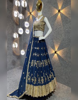 navy blue lehenga -  faux georgette ( canvas patta ) | inner - micro cotton | length - 41-42 inch | lehenga type - semi stitched | choli - heavy faux georgette | type- unstitched | dupatta - faux georgette with fancy less work ( 2.40 m)  fabric embroidery work festive 