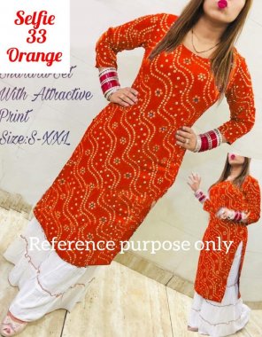 orange kurti - 14kg rayon with gold print | sharara - 14kg rayon fabric printed work festive 