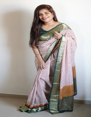 white saree - dolla silk with border weaving and colourful rainbow printed pallu | size - free size ( 30 to 44 adjustable ) | blouse - running blouse ( unstitched )  fabric weaving work festive 