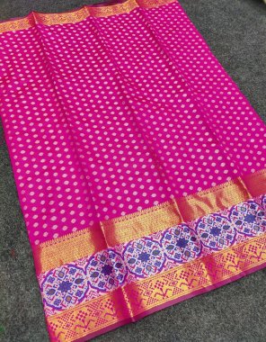 pink soft tissue silk with kanchi border fabric weaving work ethnic 