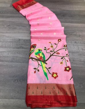 pink soft pure dola silk kalamkari fabric printed work party wear 