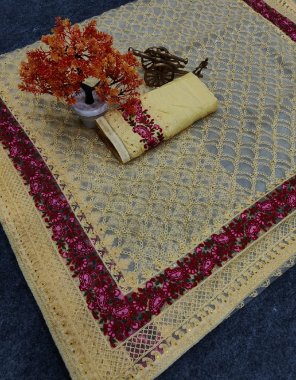 yellow saree - soft net embroidery work | blouse - mono banglory silk with lace border fabric embroidery work ethnic 