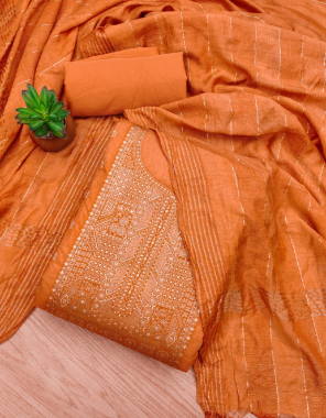 orange top - diable dolla chanderi jacquard silk | bottom + inner - santoon ( cut- 3.60m ) | dupatta - diable jacquard chanderi silk ( 2.20 m) fabric jacquard work festive 