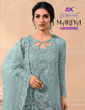 sky blue top - organza with heavy embroidery with moti | bottom - dull santoon | dupatta - organza with heavy embroidery  fabric embroidery work party wear 