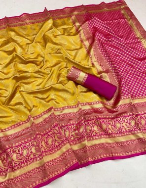 yellow soft lichi silk  fabric weaving work ethnic 