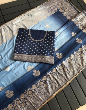 sky blue pure dola silk with zari weaving fabric weaving work festive 