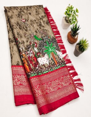 brown soft pure dola silk fabric kalamkari digital print work party wear 