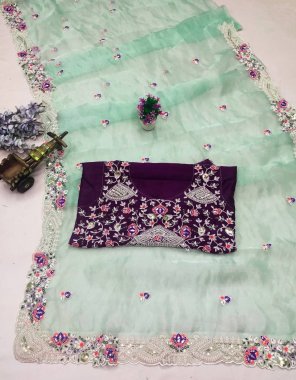 parrot green saree - organza silk embroidery codding work | blouse - mono banglory silk  fabric embroidery work festive 