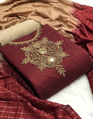 maroon top - modal chanderi silk | inner - santoon | bottom - santoon ( 2 m) | dupatta - cotton silk with zari checks ( 2.10 m) fabric handwork work festive 