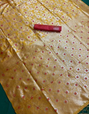 yellow banarasi soft silk fabric weaving work ethnic 