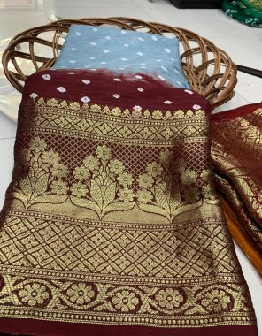grey pure bandhej silk with kanchipuram zari weaving fabric weaving work party wear 