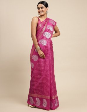 pink soft linen silk fabric weaving work ethnic 