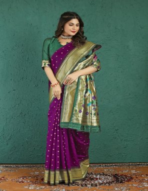 purple soft silk with gold zari fabric weaving work party wear 