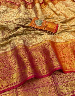 orange tissue silk with sworashki work fabric weaving work casual 