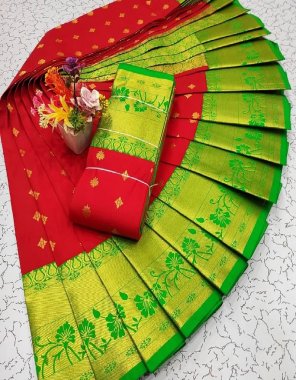 red soft silk kanchi border  fabric weaving work festive 