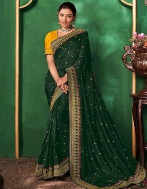 dark green saree - vichitra silk embroidery work | blouse - banglori silk embroidery work fabric embroidery work festive 