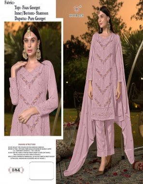 pink top - fox georgette with embroidery sequance hand work | bottom & inner - santoon | dupatta - fox georgette with embroidery sequance work | size - 50 ( 5xl) fabric embroidery work casual 