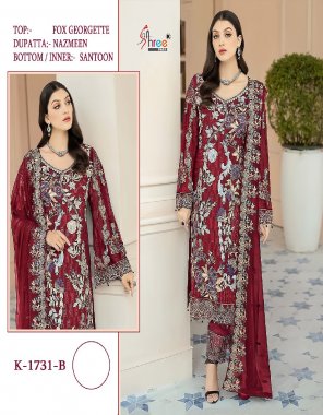 red top - fox georgette | dupatta - nazmeen with embroidery | bottom & inner - santoon fabric embroidery work ethnic 
