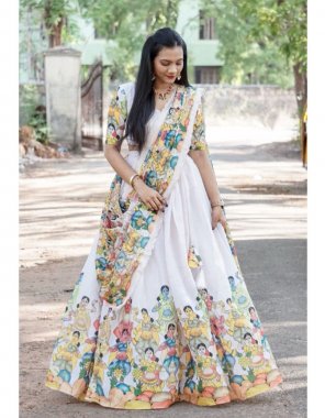 white lehenga - pure chinon silk with sequance work digital printed and canvas | blouse - chinon with digital printed and sequance work | dupatta - pure chinon silk sequance butti ( 2m) fabric digital printed work festive 