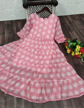 pink heavy georgette with full inner attached work digital print | length - 48 