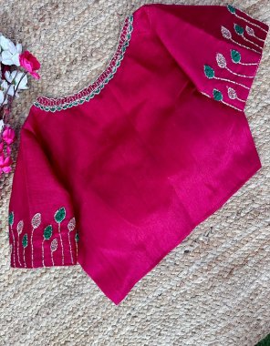 pink kitkat silk with handwork | sleeves - 7 inch + | padded | height - 14.5 inch  fabric handcrafted work party wear 