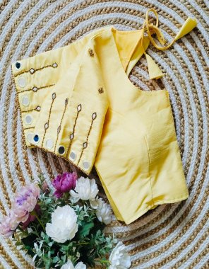 yellow russian silk | sleeves - 10 inch + | padded | height - 15 inch  fabric mirror work work ethnic 
