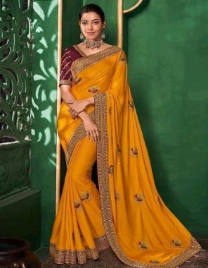 yellow saree - vichitra silk embroidery work | blouse - banglori silk  fabric embroidery work festive 