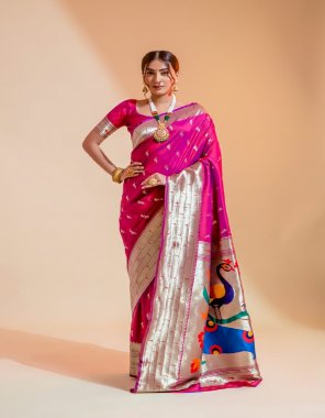 pink pure paithani silk with zari weaving fabric weaving work casual 