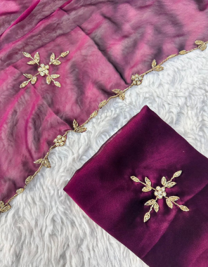 purple rangoli silk with handcrafted border | blouse - rangoli silk fabric handcrafted work party wear 