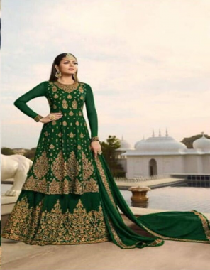 green top - georgette with embroidery sequance work | bottom & inner - dull santoon | dupatta - georgette with embroidery with sequance work | lehenga - georgette with embroidery sequance work | size - max upto 44 | length - max upto 44 | type - semi stitched  fabric embroidery work wedding 