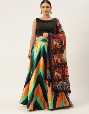 multi royal satin | lehenga length - 42 | waist - 42 approx | dupatta - 2.25m | blouse type - unstitched ( 0.80 m) fabric digital printed work ethnic 