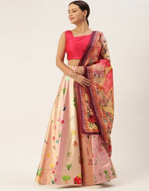 pink royal satin | lehenga length - 42 | waist - 42 approx | dupatta - 2.25m | blouse type - unstitched ( 0.80 m) fabric digital printed work casual 