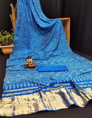sky blue tapeta silk with lagdi patta fabric printed work festive 
